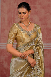 Silk Heavy Cutdana Work Designer Cream Saree