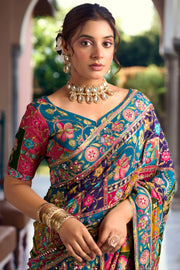 Fancy Fabric Embroidered Mirror Work Multi Color Designer Saree