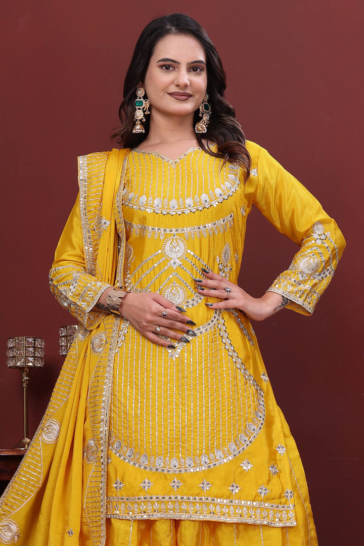Chinon Festive Wear Yellow Readymade Palazzo Dress