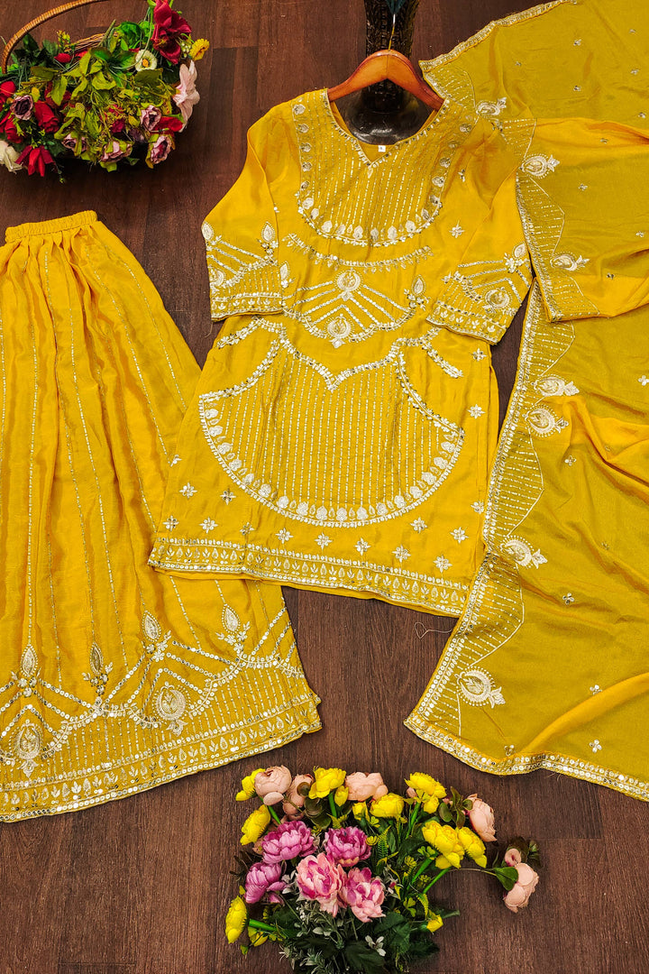 Chinon Festive Wear Yellow Readymade Palazzo Dress