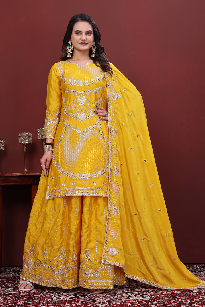 Chinon Festive Wear Yellow Readymade Palazzo Dress
