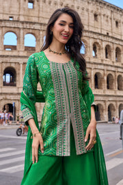 Green Art Silk Designer Embroidered Palazzo Suit