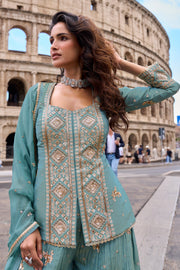Sky Blue Art Silk Embroidered Readymade Palazzo Dress