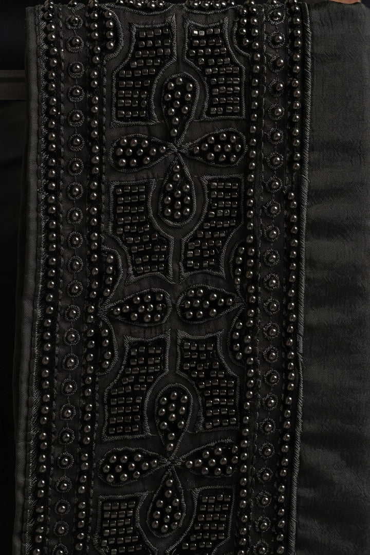 Neha Dhupia Chinon Readymade Palazzo Salwar Suit In Black Colour