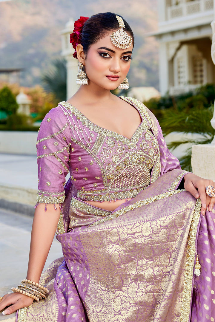 Lavender Wedding Saree With Readymade Blouse