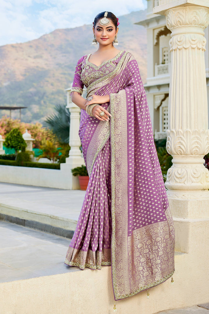 Lavender Wedding Saree With Readymade Blouse