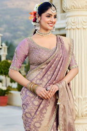Zari Weaving Work Viscose Tissue Wedding Saree With Readymade Blouse