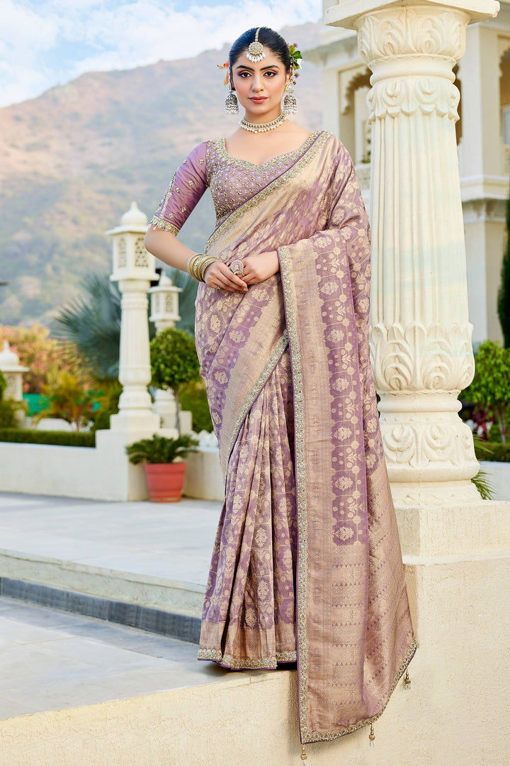 Zari Weaving Work Viscose Tissue Wedding Saree With Readymade Blouse