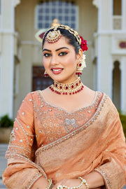 Peach Viscose Tissue Zari Weaving Saree With Readymade Blouse