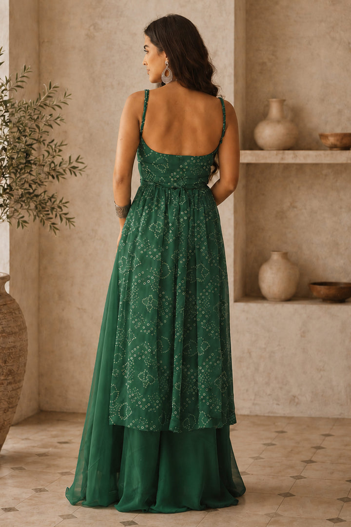 Green Georgette Bandhani Print Kurti With Bottom