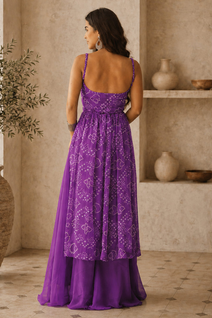 Women Purple Bandhani Printed Kurta With Paired Bottom