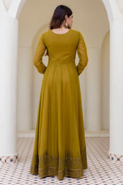 Georgette Green Party Wear Anarkali Gown With Dupatta