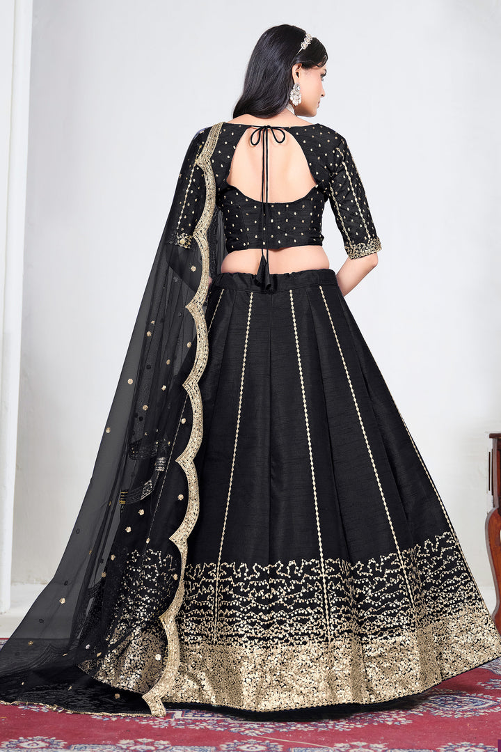 Art Silk Designer Black Embroidered Function Wear Lehenga