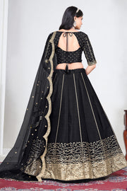 Art Silk Designer Black Embroidered Function Wear Lehenga