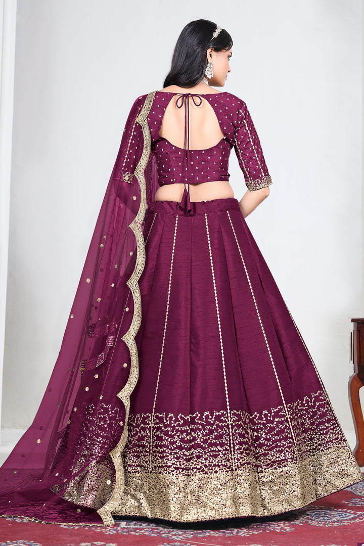 Beautiful Art Silk Designer Magenta Lehenga With Net Dupatta