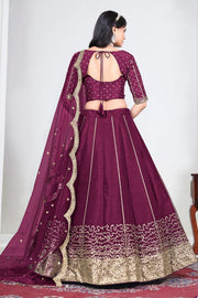 Beautiful Art Silk Designer Magenta Lehenga With Net Dupatta