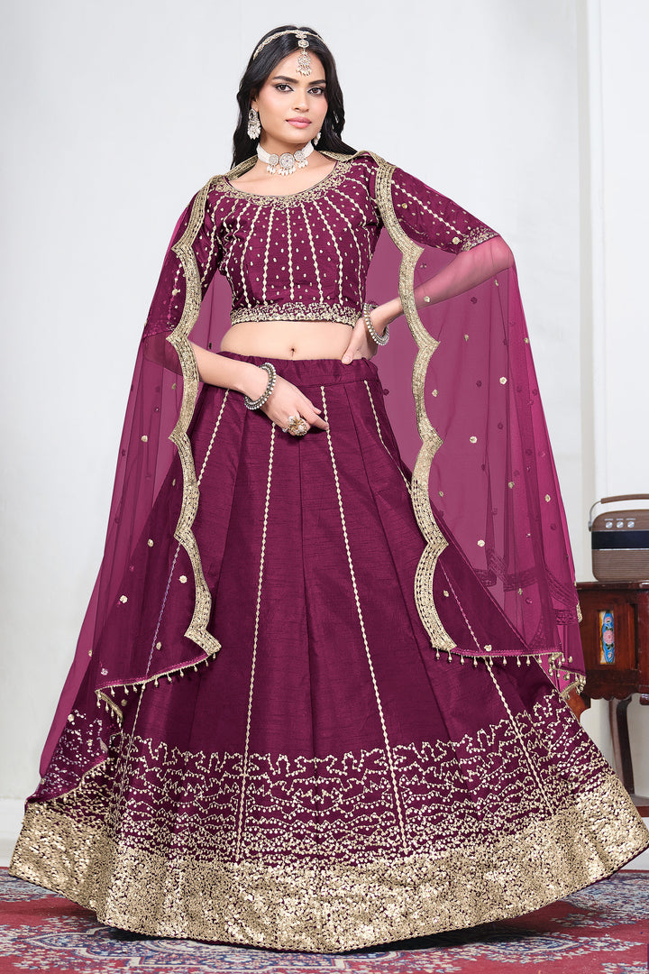 Beautiful Art Silk Designer Magenta Lehenga With Net Dupatta