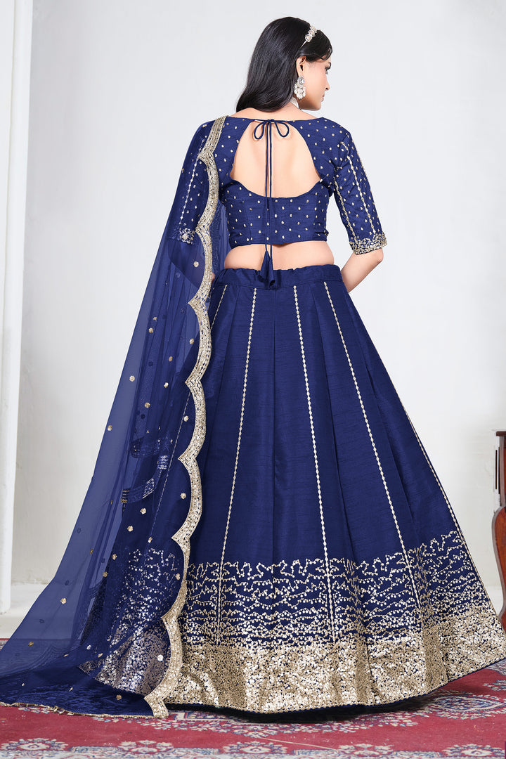 Blue Art Silk Designer Lehenga With Net Dupatta