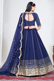 Blue Art Silk Designer Lehenga With Net Dupatta