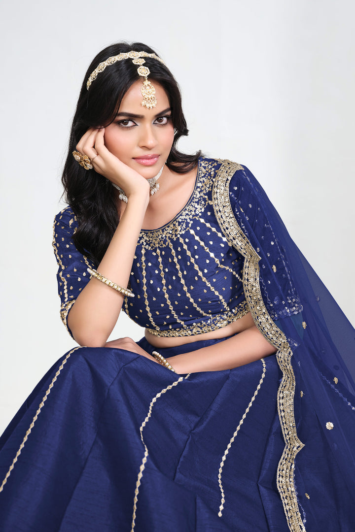 Blue Art Silk Designer Lehenga With Net Dupatta