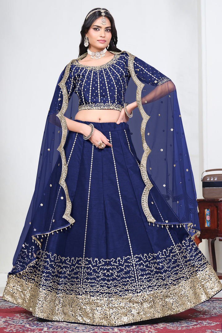 Blue Art Silk Designer Lehenga With Net Dupatta