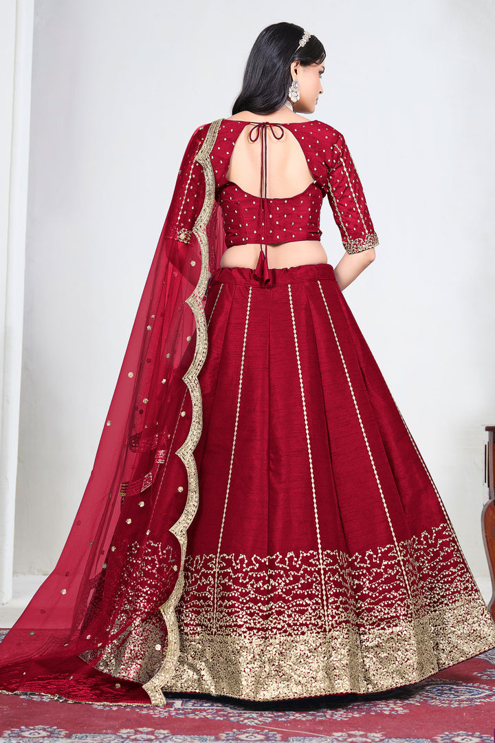Art Silk Red Function Wear Lehenga With Net Dupatta