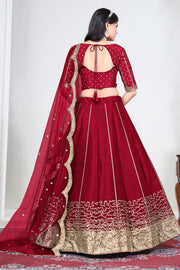 Art Silk Red Function Wear Lehenga With Net Dupatta