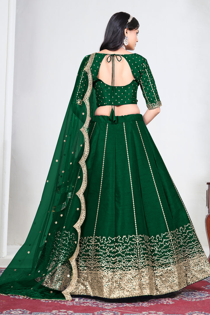 Embroidered Art Silk Green Function Wear Lehenga Choli