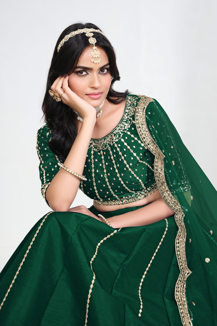 Embroidered Art Silk Green Function Wear Lehenga Choli