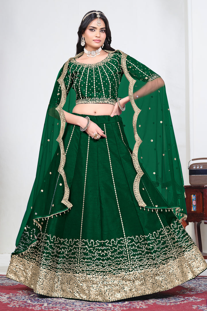 Embroidered Art Silk Green Function Wear Lehenga Choli
