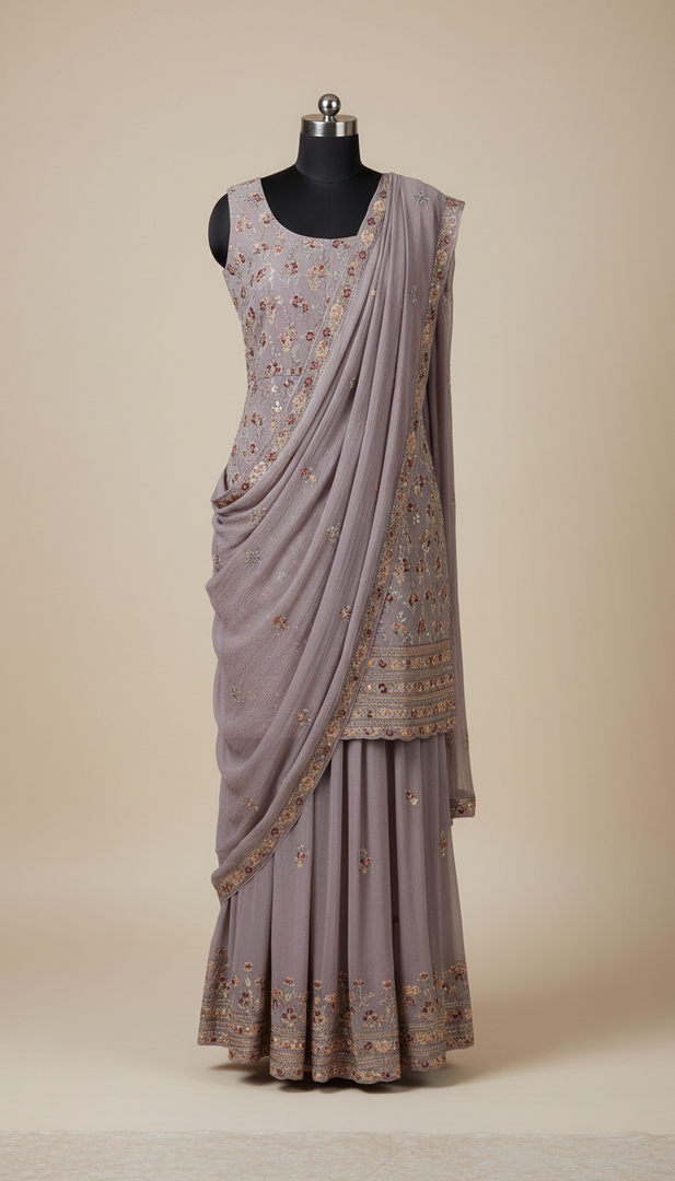 Smoky Lilac Chiffon Festive Suit Set