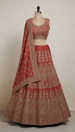 Load image into Gallery viewer, Terracotta Rose Velvet Bridal Lehenga