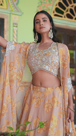 Load and play video in Gallery viewer, Floral Printed Readymade Lehenga Choli Cape Style Dupatta