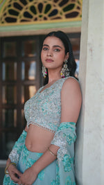 Load and play video in Gallery viewer, Floral Printed Georgette Readymade Lehenga Choli Cape Style Dupatta