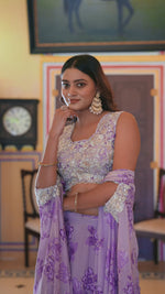 Load and play video in Gallery viewer, Georgette Floral Printed Readymade Lehenga Choli Cape Style Dupatta